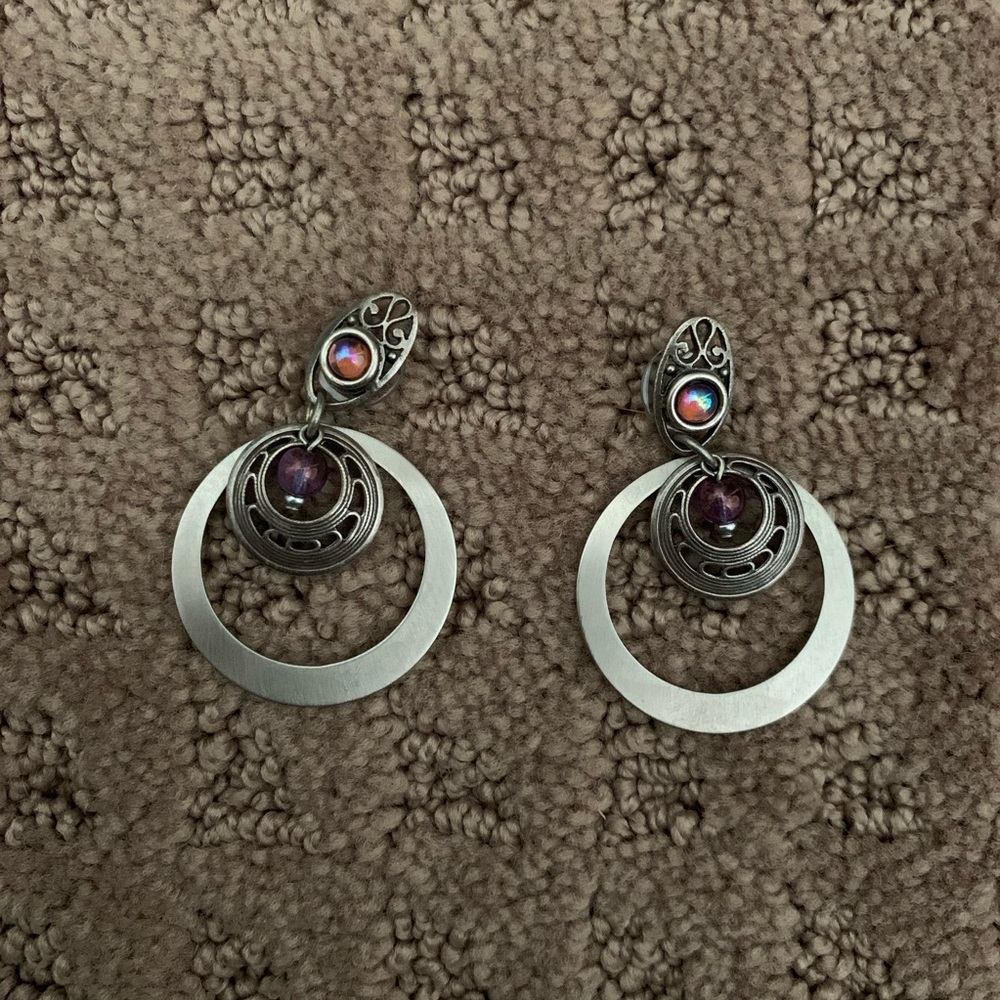 Silver stud dangle earrings